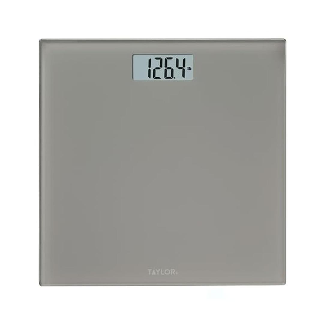 Taylor Digital Scales for Body Weight, 350 LB Capacity Bathroom Scale, 11.0 x 11.0 Inch Durable Glass Platform, Battery Powered, Easy to Read, Gray