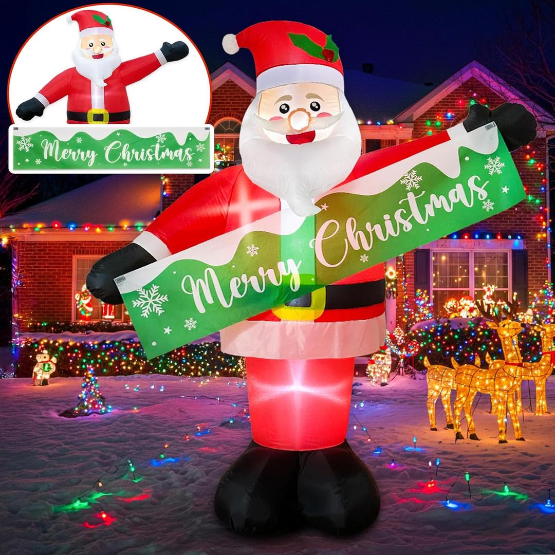 OurWarm 6 FT Christmas Inflatable Outdoor Decoration, Inflatable Santa Claus Decor with Detachable Banner, Christmas Blow Up Yard Decorations for Outdoor Indoor Garden Yard Lawn Xmas Decorations,6FT Standing Santa Claus