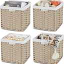 Bidtakay Wicker Storage Baskets for Organizing 4-Pack Hand-Woven Imitation Wicker Cube Storage Bins with Liners for Shelves Closet Cabinet 11x11 Waterproof Cube Organizer for Pantry-Greyish Beige