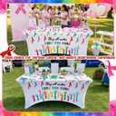 Moukeren Cancer Awareness Stretch Tablecloth 72 x 30 Inch Colourful Ribbon Rectangular Wrinkle Spandex Table Cover Cancer Prevention Awareness Support Table Covers for Public Activity Party Supplies