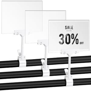 3 Pcs Acrylic Clip on Sign Holder with Clamp 5.5 x 7 Inch Retail Store Signs Displays Double Sides Swivel Signage with PVC Card Clothing Price Hanging Signage for Supermarket Business