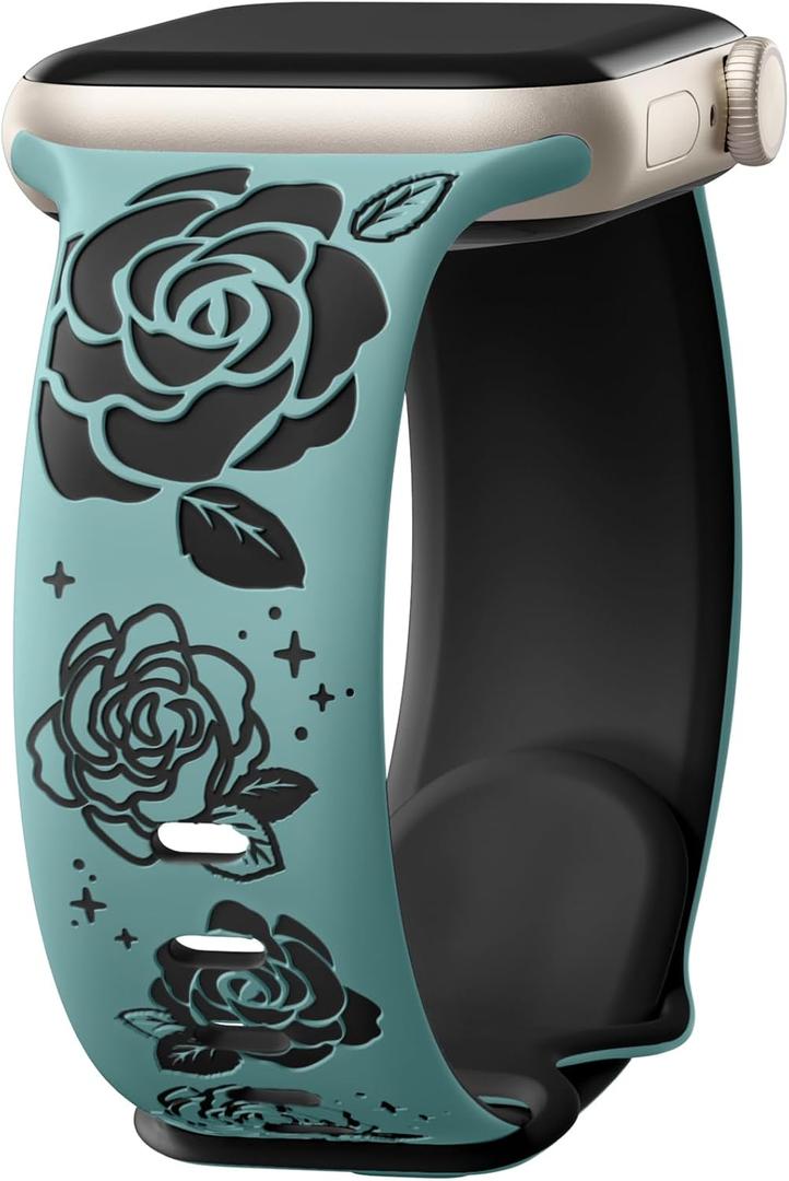 2 Pack Mixed Adorve Floral Engraved Band Compatible with Apple Watch Bands for Women 44mm 45mm 46mm 49mm 42mm 41mm 40mm 38mm for iWatch Bands Series 10/9/8/7/6/5/3/2/1/SE/Ultra, Brown Black, 42 44 45 49 mm