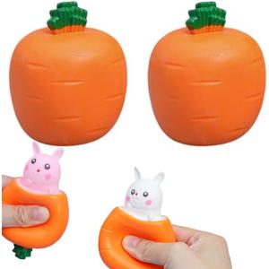 Easter Basket Essentials, Pop Up Carrot Bunny, Carrot Rabbit Funny Novelty Toy, Easter Carrot Rabbit Squeeze Pop Up Toy (2PCS)