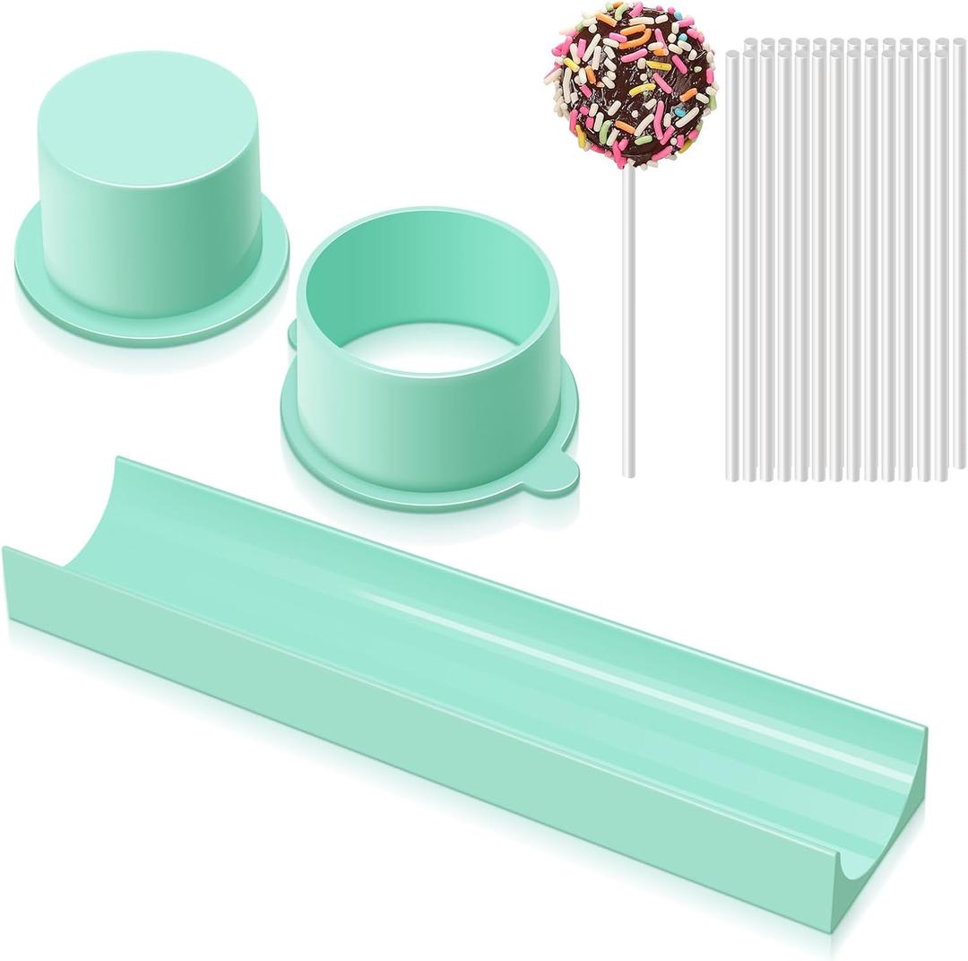 Round Cake Pop Mold Set with 9 Inch Tray and Sticks, ABS Cake Pop Maker, Circle Cake Pop Cutter and Pusher, Baking Molds Kit for Parties, Wedding,Home Desserts Making - Blue
