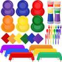 Tegeme 258 Pcs Rainbow Party Supplies Serves 36 Guests Include Colorful Paper Plates Cups Napkins Plastic Forks Knives Spoons Tablecloths Disposable Dinnerware Set for Neon Rainbow Birthday Party