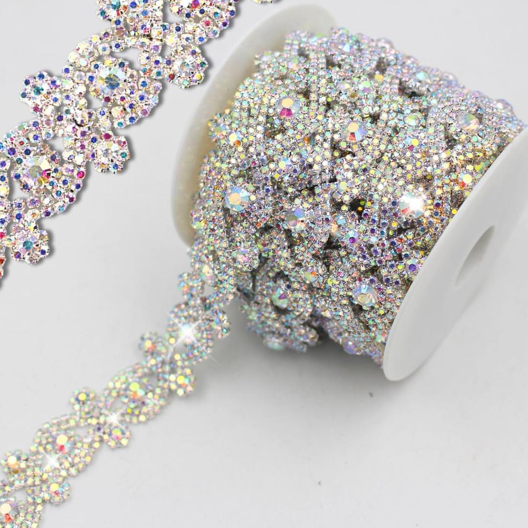 PEARLY JUN 1 Yard Rhinestone Trim Chain Sliver AB Applique Stringing Ribbon DIY Jewelry Wedding Party Bracelets Craft Bridal Bouquets Embellishment Accessories