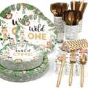 240 pcs wild one birthday decorations for 1st Birthday Decorations,Plates Set for 30 Guests, Jungle Theme Party Supplies Tableware Includes Plates and Cups and Napkins Straws Sets (30 pack)