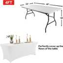 IVAPUPU 2 Pack 4FT Table Cloth for Rectangular Fitted Events Stretch White Table Covers Washable Cover Spandex Spring Tablecloth Protector for Party, Wedding, Cocktail, Banquet, Festival