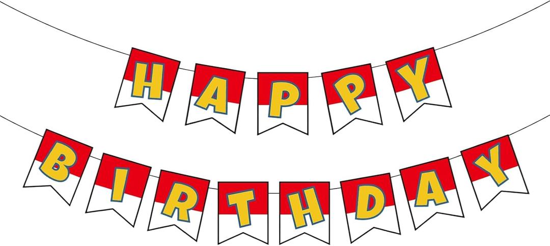 Cartoon Animation Birthday Banner, Cartoon Red and White Birthday Banner Creative Theme Party Hanging Bunting Decoration for Kids Adults Party Supplies Decor