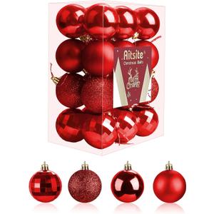 Aitsite 24ct Christmas Tree Ornaments Set 1.57 inches Mini Shatterproof Holiday Ornaments Balls for Christmas Decorations (Red) Aitsite 24ct Christmas Tree Ornaments Set 1.57 inches Mini Shatterproof Holiday Ornaments Balls for Christmas Decorations (Red)