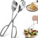 10-Inch Salad Tongs for Serving - Premium Stainless Steel Scissor Tongs, Large Opening Food Utensils for Tossed Salad, Fruit & Greens, Ergonomic Silver Metal Serving Tongs for Buffet, Kitchen & Party