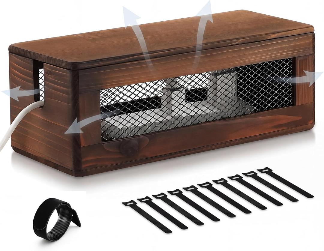 Chunful Extra Large Cable Management Box, 16'' Wood Cord Hider Organizer with Ventilation Nets & Organizer for Power Strip, TV Wires & Desk Cable Storage, Magnetic Lid Hide Floor Cables