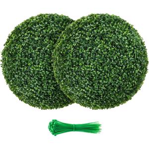 2 Pcs 15 inch Boxwood Topiary Ball Artificial Plant Topiary Ball Faux Boxwood Decorative Balls for Garden, Backyard, Balcony and Home Dcor