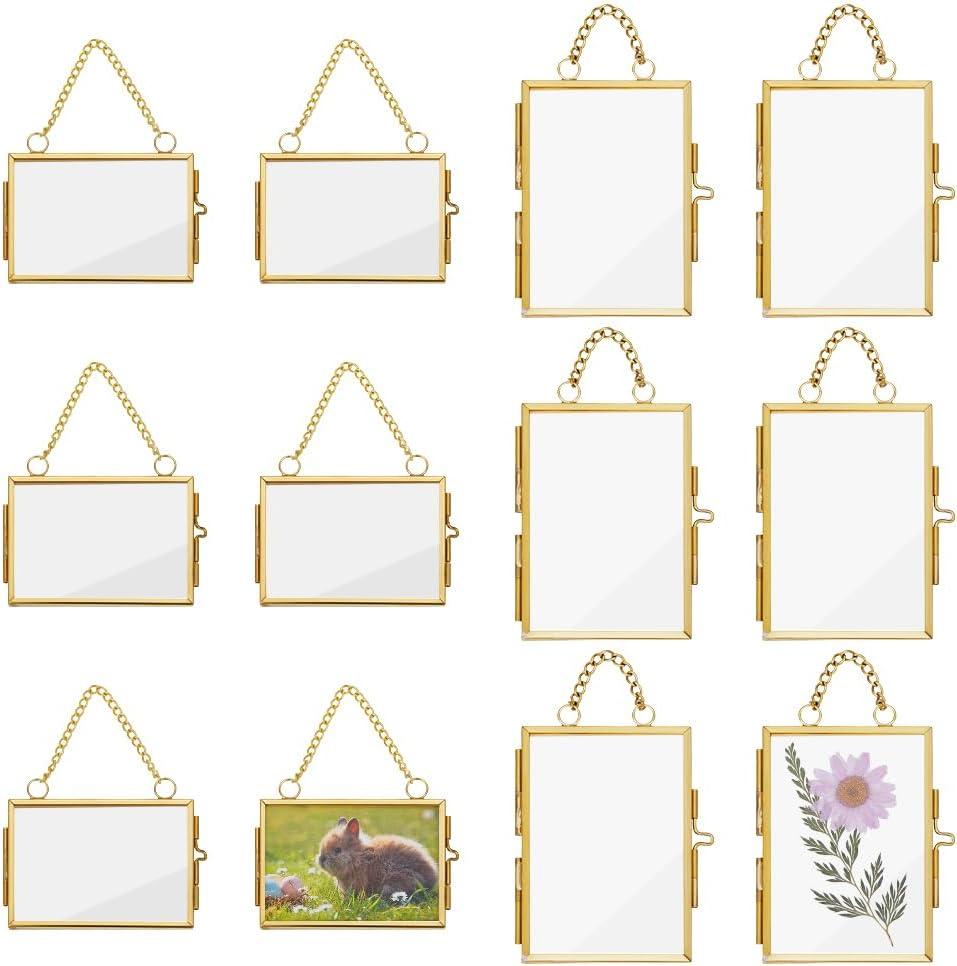 OLYCRAFT 12pcs 2 Styles Mini Hanging Glass Frame Wall Hanging Photo Frames Rectangle Double Glass Picture Frame with Chain Brass Frame DIY Artwork Display Frames for Pressed Flowers Pictures Home Wall
