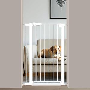 Fairy Baby 24.0"-26.7" Inch Narrow Baby Gate, 38" Extra Tall Dog Gate for Stairs & Doorways, Metal Safety Child Gate for Kids and Pets, Pressure Mounted Gate Fence No Drill, White
