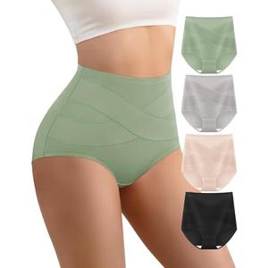 YDQ Women's High Waisted Cotton Underwear Panties Ladies Stretch Breathable Full Coverage Briefs 4 Pack M