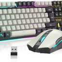 RedThunder K10 Wireless Gaming Keyboard and Mouse Combo, LED Backlit Rechargeable 3800mAh Battery, Mechanical Feel Anti-ghosting Keyboard + 7D 3200DPI Mice for PC Gamer (White-Gray)