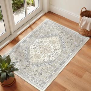 zesthome 2x3 Entryway Rug, Soft Washable Rugs, Non Slip Area Rug, Stain Resistant Low Pile Rugs for Bedroom, Vintage Rug for Door Mat, Kitchen (Beige,2'x3')