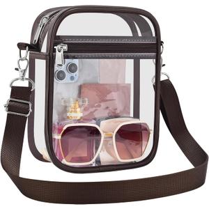 Clear Bag Stadium Approved Clear Purse for Women Clear Crossbody Bag for Stadium Events Concerts Festivals (Small, Chocolate)