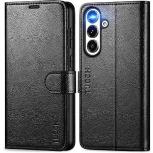 TUCCH Wallet Case for Galaxy S25 FE, Magnetic PU Leather Stand [RFID Blocking] 4 Card Slots Protective Folio Cover with [TPU Shockproof Interior Shell] (6.7") 2025, Textured Black