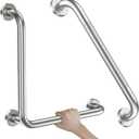 Brushed Nickel Angled Grab Bar 16 Inch, Zepolu Stainless Steel L-Shaped Safety Grab Rail, Bathroom Mobility Aid Handrail, Wall Mounted Balance Support Assist Shower Handle for Senior Elderly Handicap