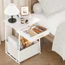 Olldide 3-Tier Bedside Table with Storage, Modern Square Nightstand with Fabric Storage Basket & Drawers, Multifunctional Side Table for Living Room, Bedroom (White)