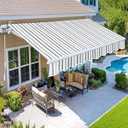 Paramondo 15.7'x9.8' Patio Awning Retractable Fully Assembled, Manual Sunshade Shelter Outdoor Deck Canopy Balcony Awning Cover - Premium Quality 280G Ployester Aluminum Frame, Grey with White Strips