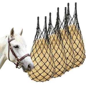 Klmnop 4-Pack Heavy Duty Slow Feed Hay Nets for Horses, 40" Hanging Hay Bags with 1.97" Small Holes, Regulate Feeding for Horse Goat Sheep in Stall Trailer Paddock(Black)