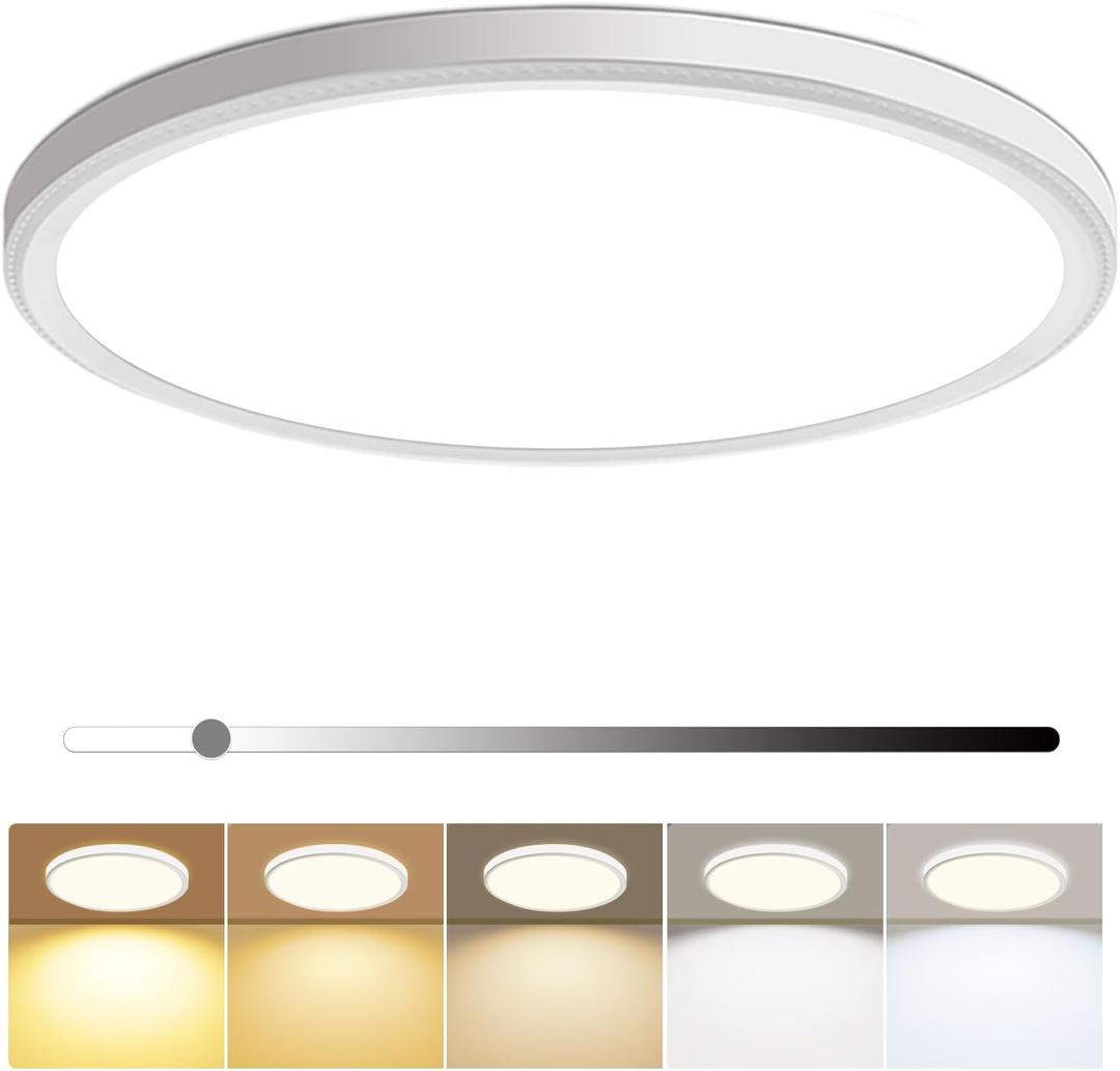 hunhun 16 Inch Dimmable LED Flush Mount Ceiling Light 4800LM Round Light Fixture 5 Color Temperature Selectable Super Slim Large Flat Ceiling Lamp for Living Dining Room White, 1 Pack