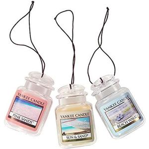 Yankee Candle Hanging Car Jar Ultimate 3-Pack Air Fresheners Neutralizes Odors Up to 30 Days Includes: Beach Walk Pink Sands and Sun and Sand (Pack of 3)