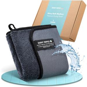 Shiny Wipes Medium Drying Towel, The Original, 12x16in/30x40cm, Ultra Absorbent Twisted-Loop Design, Streak-Free Towel Cloth for Shower, Household, Car, No Streaks or Limescale (1 Towel)