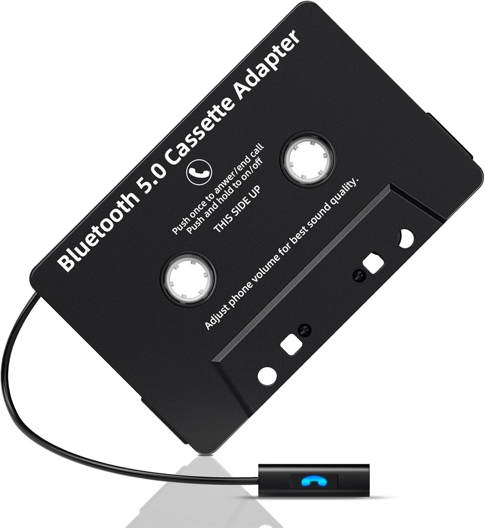 Car Bluetooth Cassette Reciver, Tape Player BT 5.0 Cassette Aux Adapter with Hands-Free (Black)