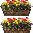 2 Pack Round Hole Railing Planter Window Box 24" Horse Trough Planter with Coco Fiber Liner Deck Balcony Rail Planters Metal Black Hanging Flower Planters Window Basket for Outdoor Porch Fence Patio
