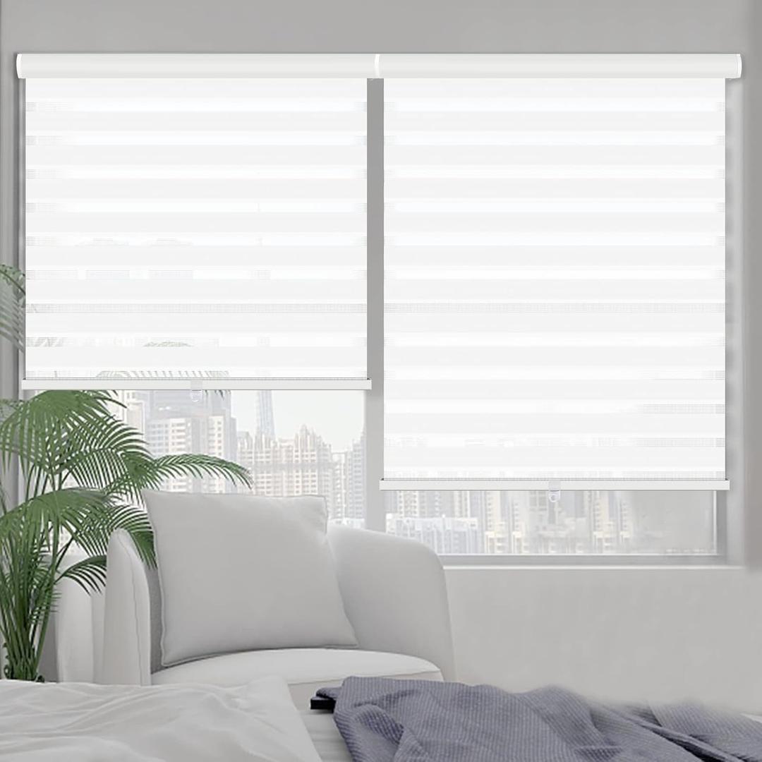 Kokorona Zebra Blinds Roller Shades Cordless Window Blinds with Valance Cover, Day and Night Sheer Shades Dual Layer Fabric for Light Control Light Filtering Privacy, White, 50" W X 72" H