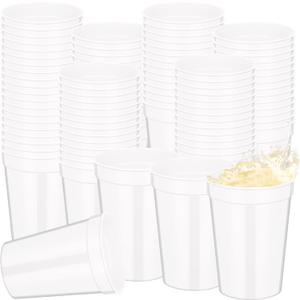 Domensi 60 Pcs 12 oz Plastic Stadium Cups Bulk Plastic Stadium Cups Reusable Blank Drink Tumblers Drinking Cup for Party Picnic Birthday Wedding Baby Shower Events DIY Projects(White)