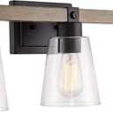 Kira Home Asher 23" 3-Light Farmhouse Vanity/Bathroom Light + Funnel Glass Shades, Smoked Birch Wood Style + Black Finish