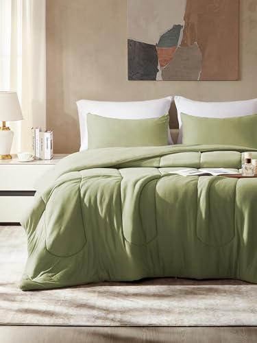 SLEEP ZONE Queen Size Comforter Set, Breathable Jersey Knit Soft Duvet Insert Set 3 Pieces Bedding Sets for Bedroom All Season, Green, 88"x88"