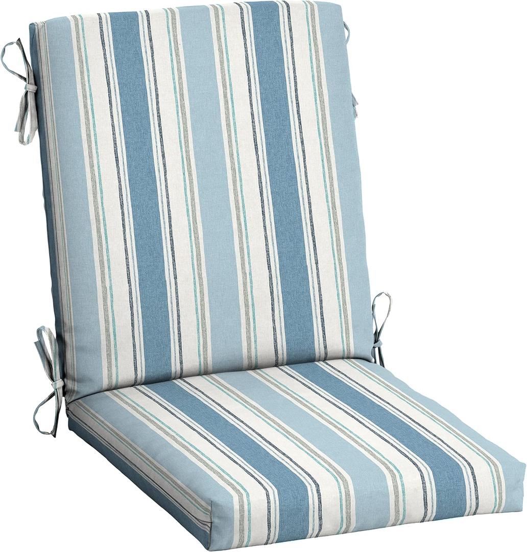 Arden Outdoor Dining Chair Cushion, 20 in x 20 in, Weather-Proof, Rain-Proof, Fade Resistant Patio Cushion for Patio, Dining, or Rocking Chairs 20 x 20, French Blue Linen Stripe