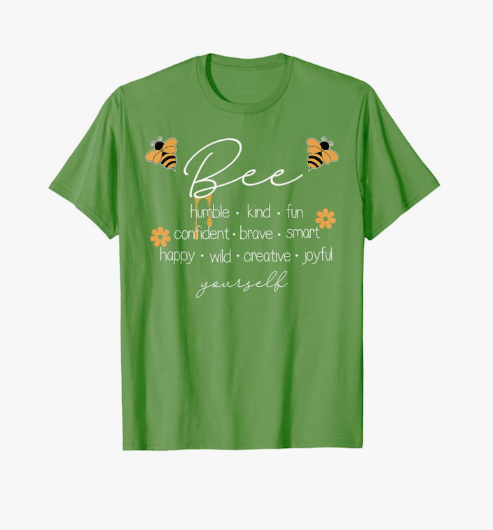 Women Cute Bee Graphic Tee Shirts Short Sleeve Inspirational Funny Letter Print Summer Loose Tee Tops (Size S )