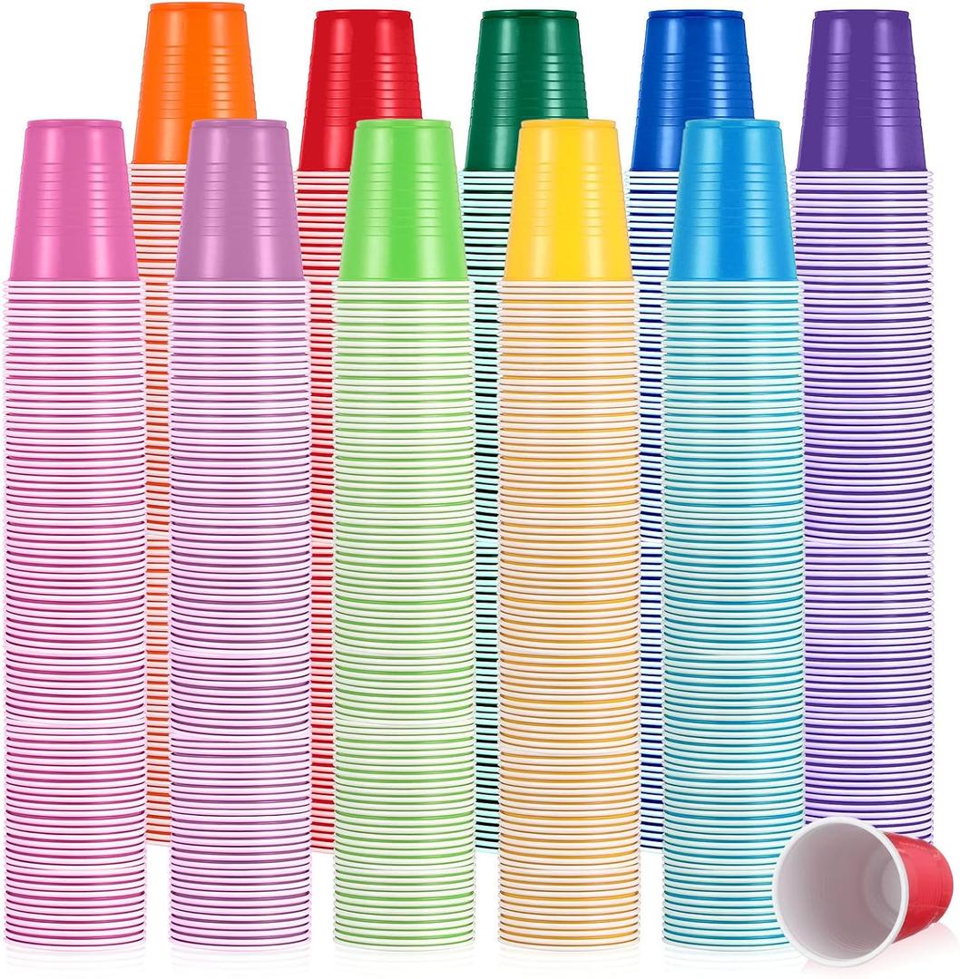 Eaasty 1000 Pcs Disposable Party Plastic Cups 10 Colors 5 Oz/150 ml Plastic Drinking Cups Assorted Colors Disposable Drinking Tumblers for Tasting, Birthday Parties, Picnic, BBQ, Wedding