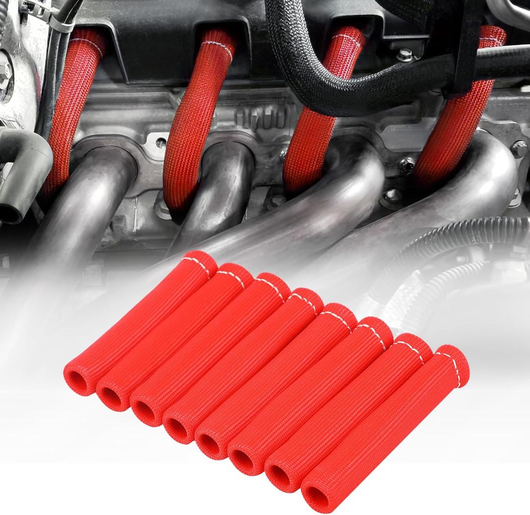 8 PCS Spark Plug Boot Protector 2500 Spark Plug Heat Sleeve Wire Covers Wrap 6 Inch for Ls1/Ls2 Sbc Bbc 350 454 Spark Plug Header Boots (Red)