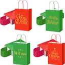 AmazingSpark 100 Pcs Small Christmas Kraft Gift Bags with Handles Xmas Paper Goody Bags Bulk 5.91x3.15x8.27inch Candy Treat Bag for Xmas New Year Holiday Party Decor, 4 Styles (Gold Christmas)