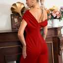 YMDUCH Women's Casual Sleeveless Off Shoulder Wide Leg Long Pant Jumpsuits (Red, M)