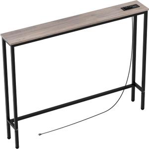 Aduanbang Console Table with Power Outlets and Metal Frame, Sofa Table with Charging Station, 6.5 ft Cord, Rustic Brown (Ivory + Black, 5.9" D x 39.4" W x 31.1" H) Aduanbang Console Table with Power Outlets and Metal Frame, Sofa Table with Charging Station, 6.5 ft Cord, Rustic Brown (Ivory + Black, 5.9" D x 39.4" W x 31.1" H)