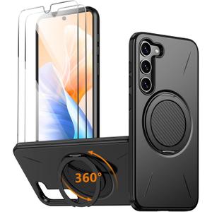 for Galaxy-S23 Case [   ], with 2 HD Screen Protectors, Strong Magnetic & 360 Rotatable Stand, Dual-Layer Protection, Slim Fit Phone Case for Samsung S23, Black