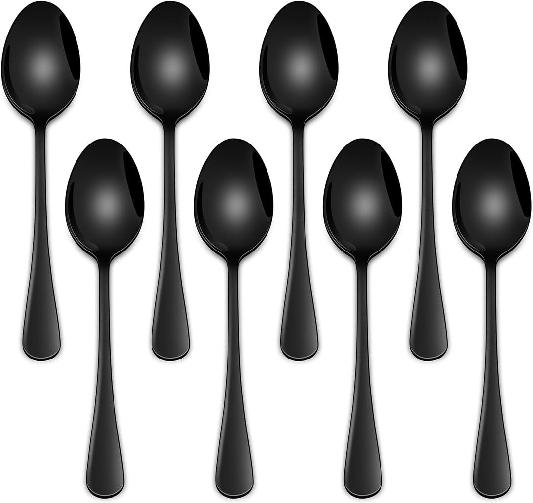 DEHOV 5.5 Inch Black Small Teaspoons,Set Of 8 Stainless Steel Coffee Spoons,Black Mini Spoons For Dessert,Cake,Durable Demitasse Spoon