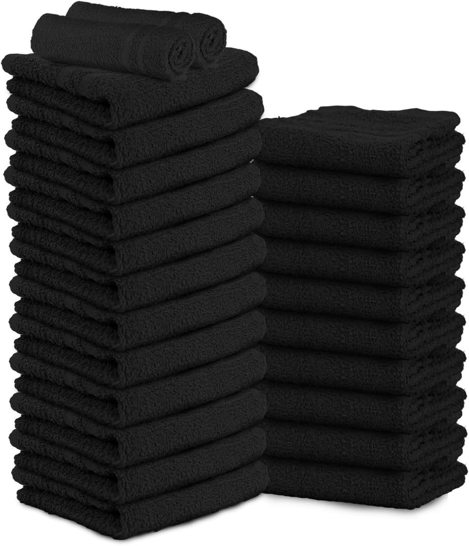 TOALLA Towels -24 Pack Black Hand Towels 100% Cotton Spa Towels – 16x27 inches Highly Absorbable Facial Towels Gym Towels Hair Towels and Face Towels Bulk Small Towels (Not Bleach Proof)