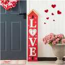 Glitzhome 42"H Valentines Wooden Porch Sign Large LOVE House-shaped Porch Decor for Valentine's Day Love Sign Home Front Door Yard Party