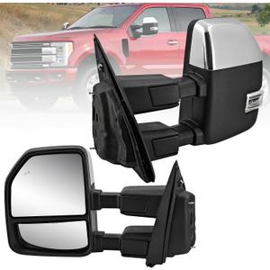 Left Driver Side Tow Mirror Chrome Fits for Ford F250 F350 F450 2017-2022 Support BSM Support Power Adjustment Heated with Turn Signal & Puddle Light Support Manual Folding 12 Pins