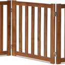 LZRS 3-Panel Wooden Free Standing Foldable Dog Gate Indoor 24" High,Step-Over Safety Pet Gate for Doorways, Stairs, Hallways, Indoor Dog Barrier for Small to Medium Dogs & Puppies, Oak